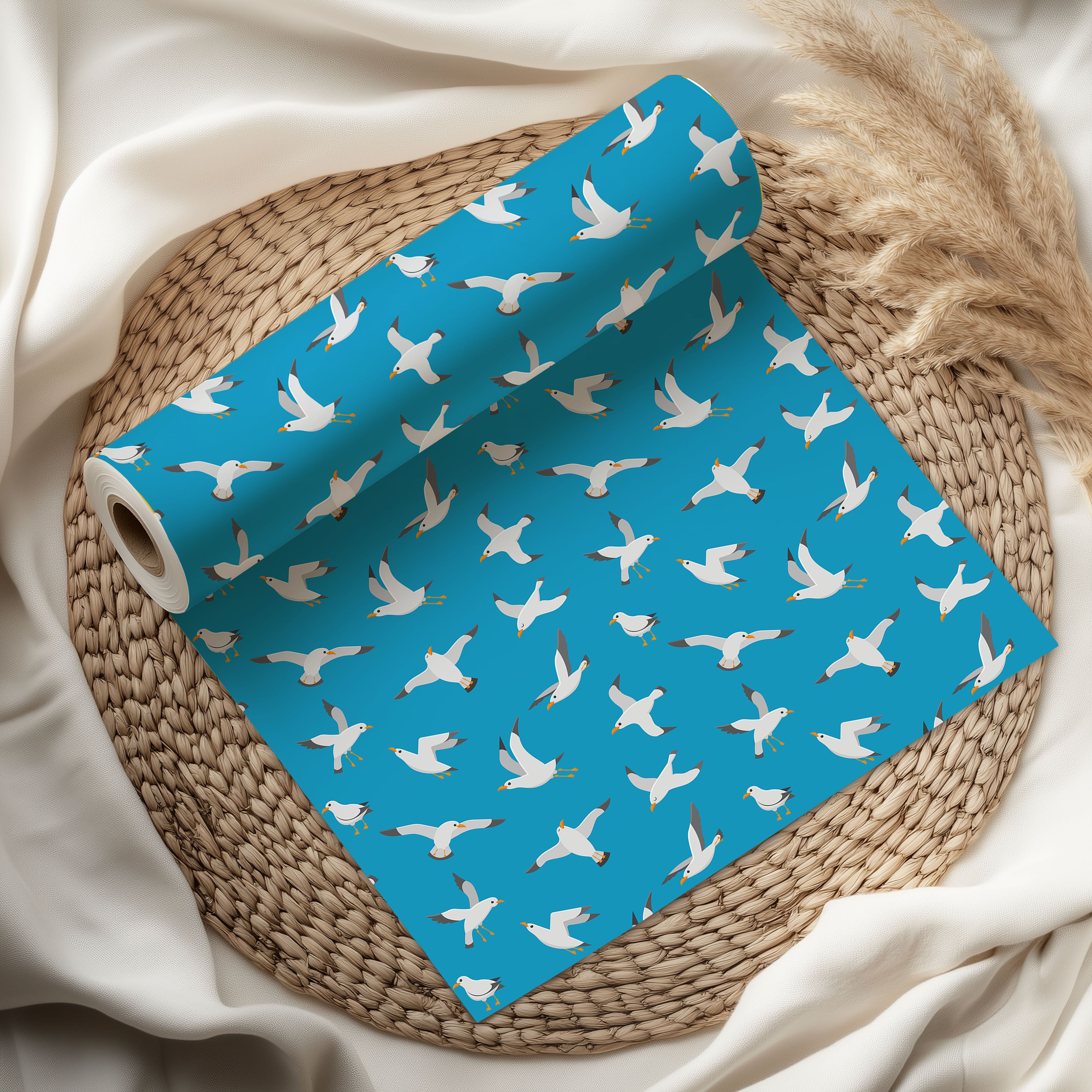 Blue Seagull Pattern Gift Wrapping Paper Sheets – Pack of 2 50x70cm