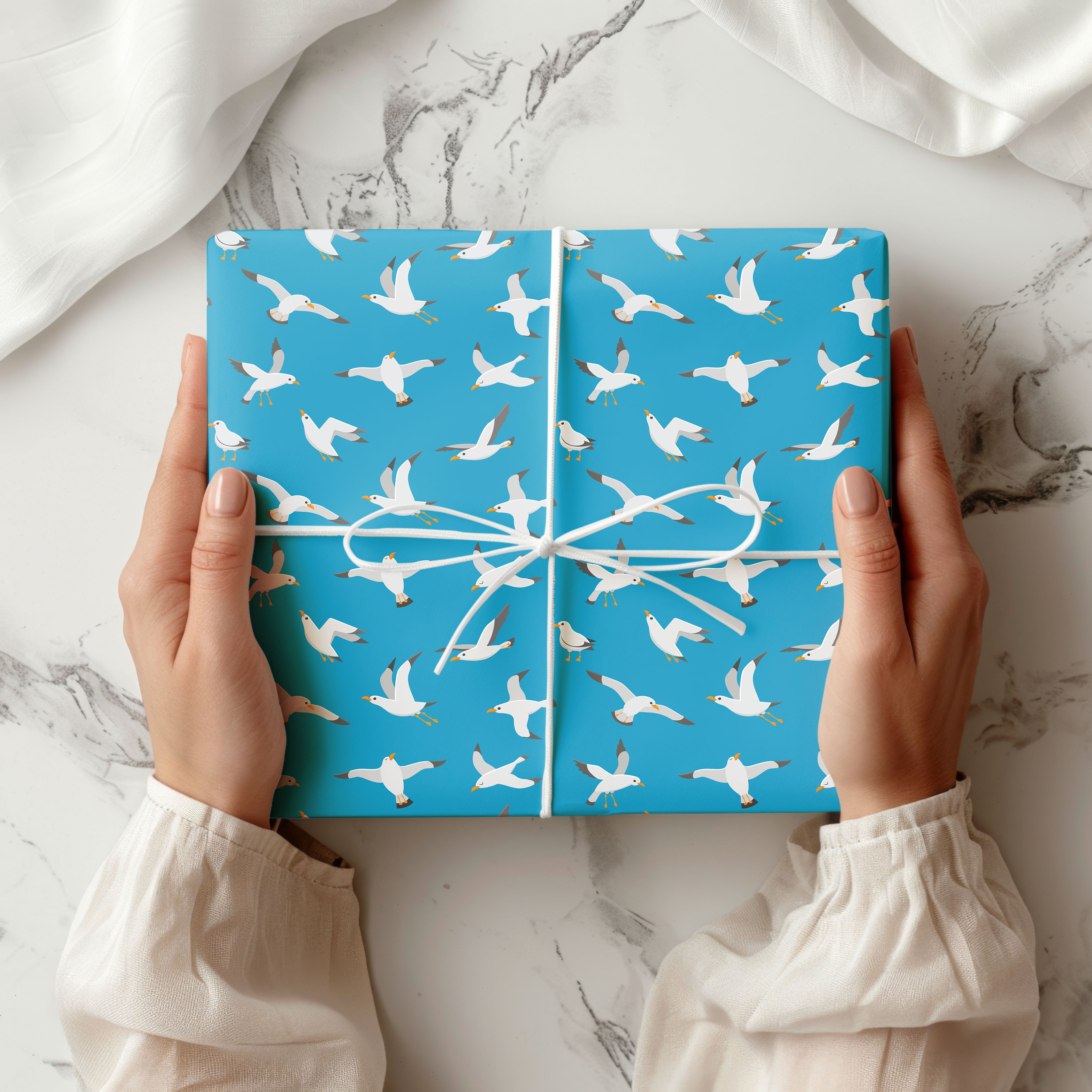 Blue Seagull Pattern Gift Wrapping Paper Sheets – Pack of 2 50x70cm