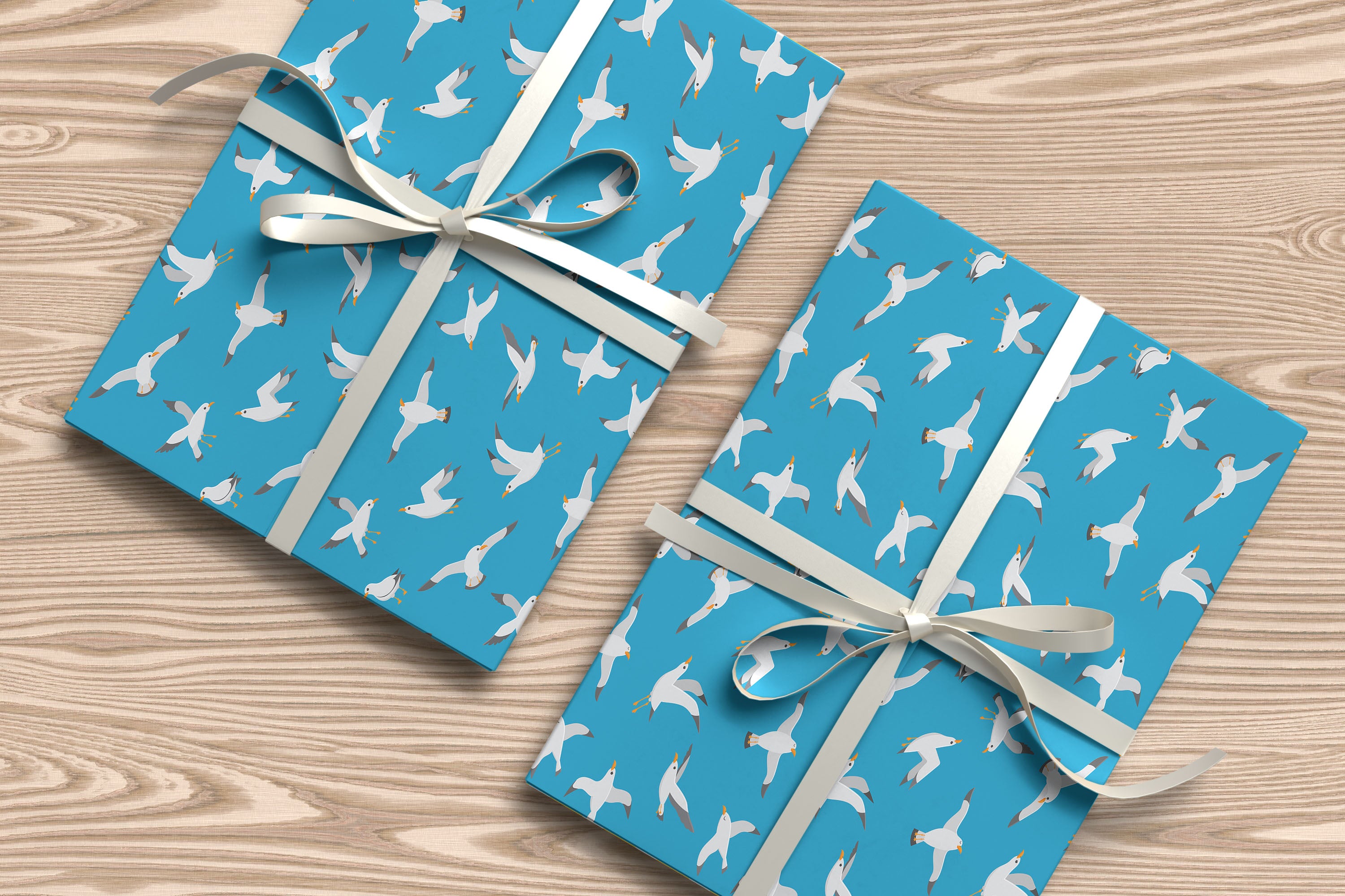 Blue Seagull Pattern Gift Wrapping Paper Sheets – Pack of 2 50x70cm