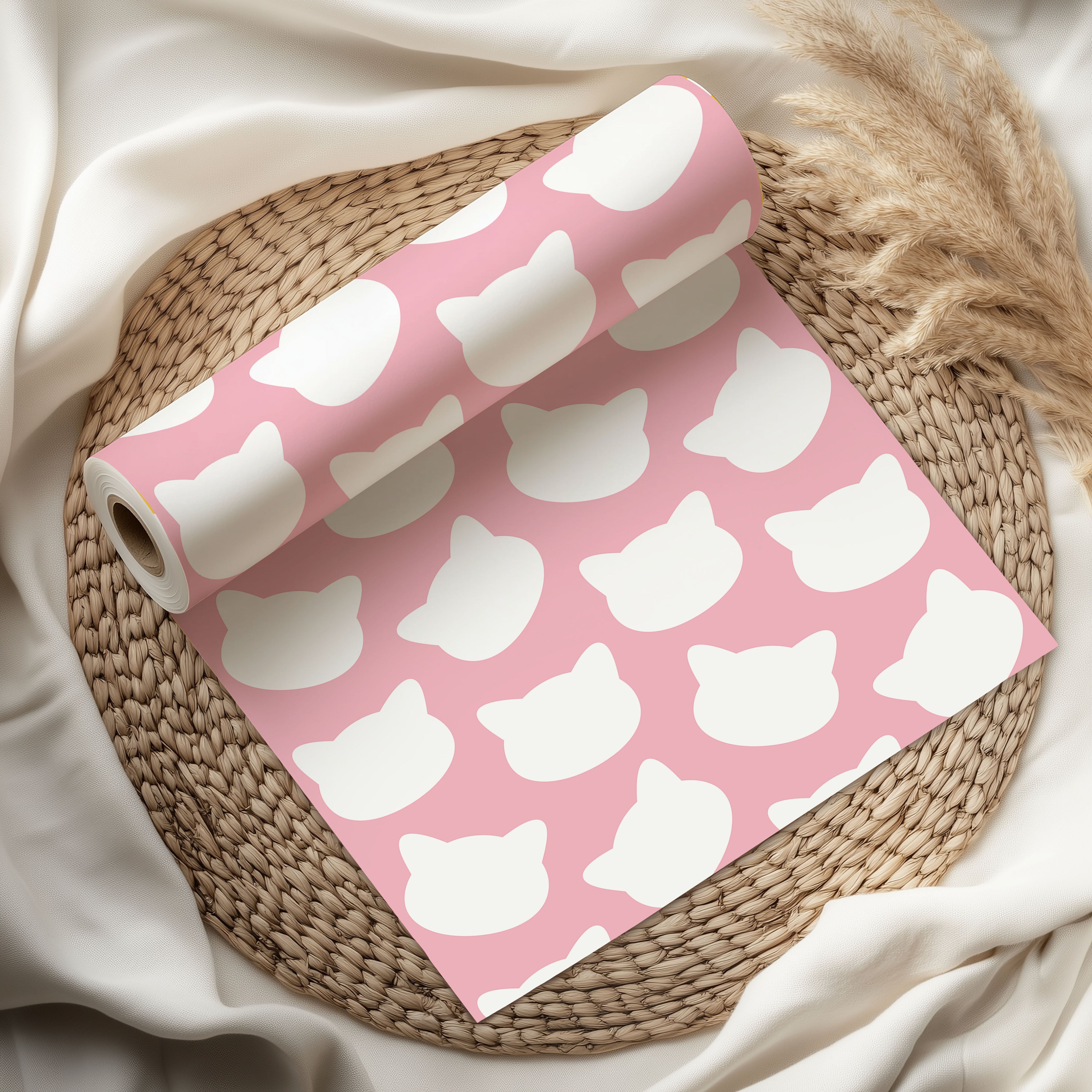 Pink & White Cat Silhouette Gift Wrapping Paper Sheets – Pack of 2 50x70cm