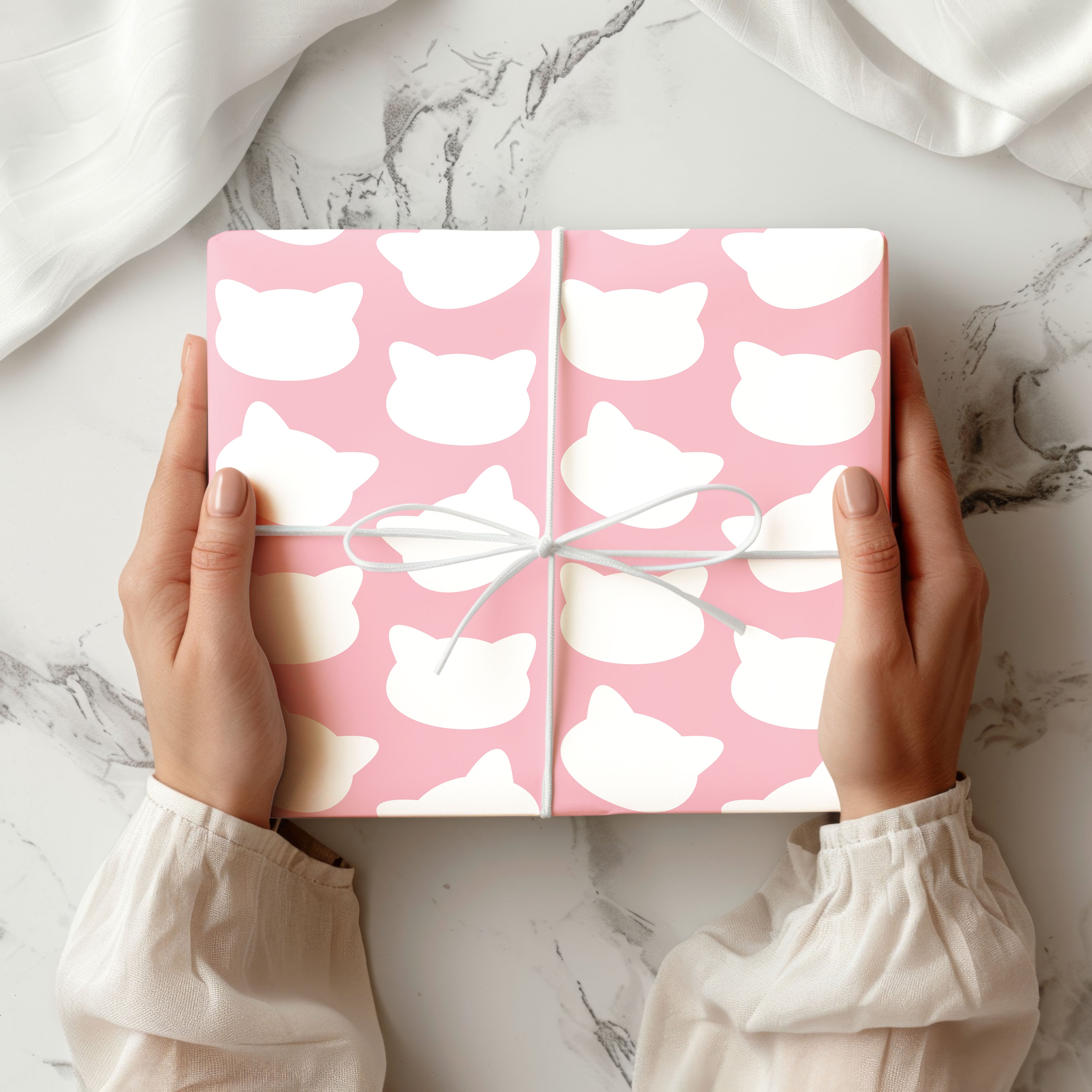 Pink & White Cat Silhouette Gift Wrapping Paper Sheets – Pack of 2 50x70cm
