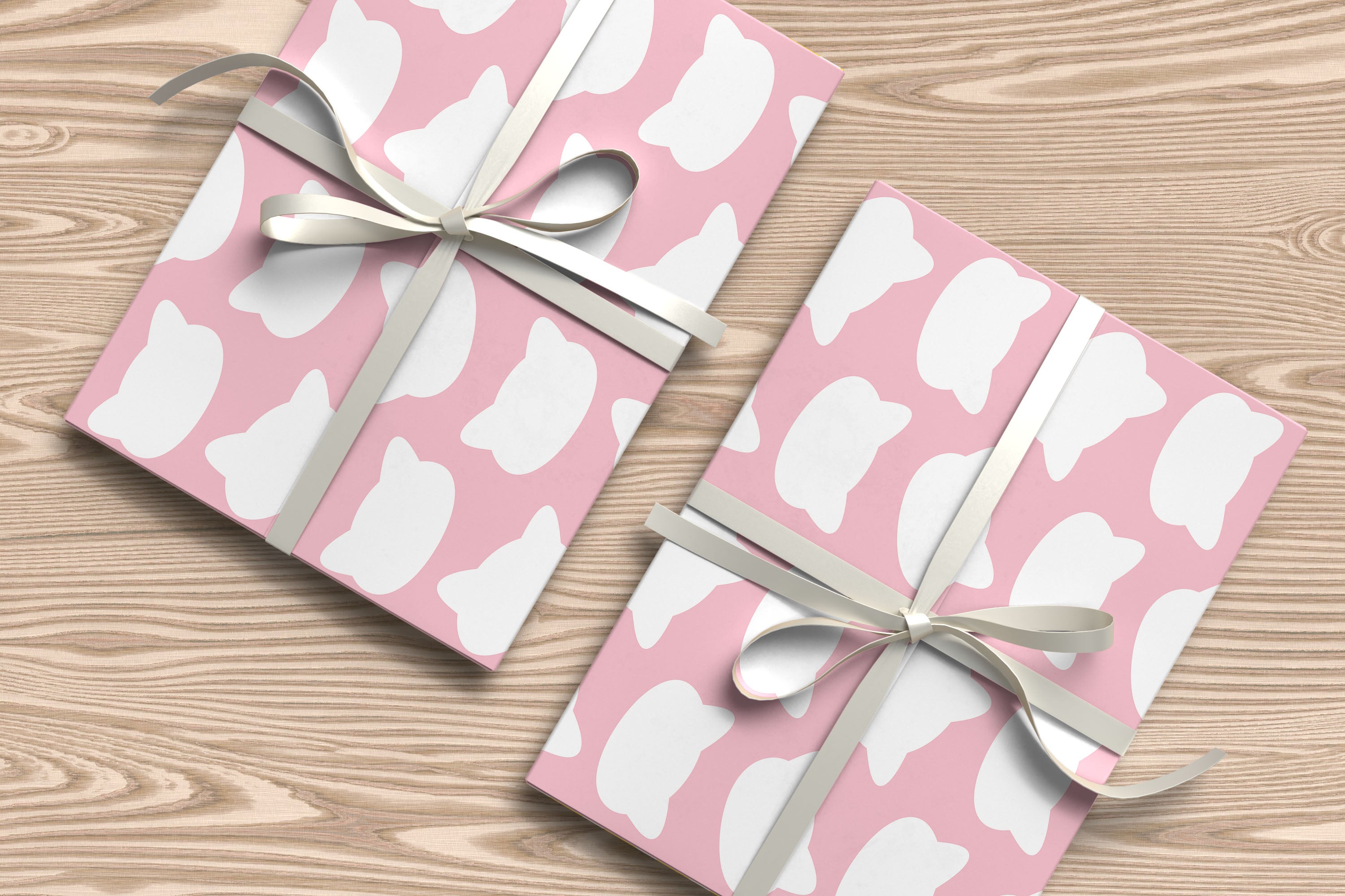 Pink & White Cat Silhouette Gift Wrapping Paper Sheets – Pack of 2 50x70cm