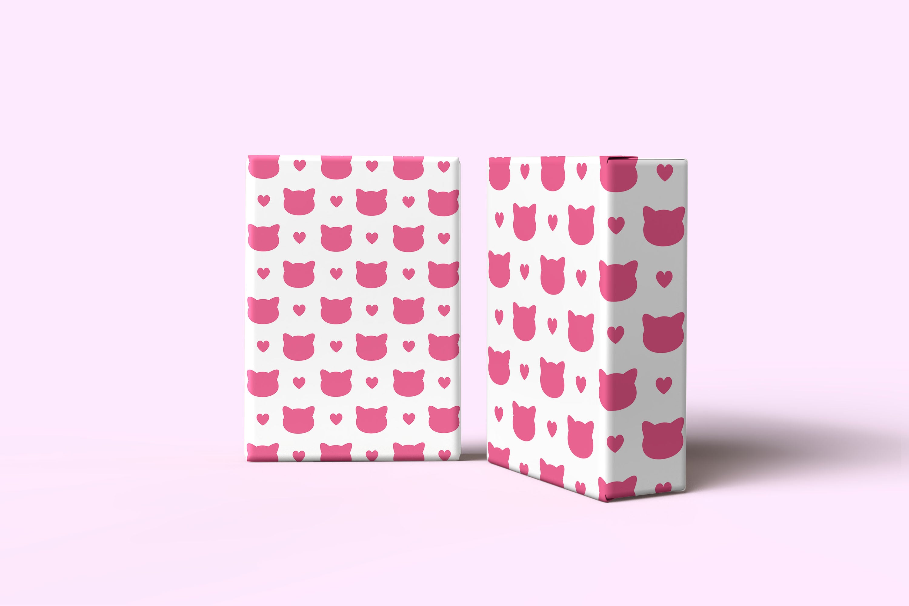 Pink Cat & Heart Silhouette Gift Wrapping Paper Sheets – Pack of 2 50x70cm