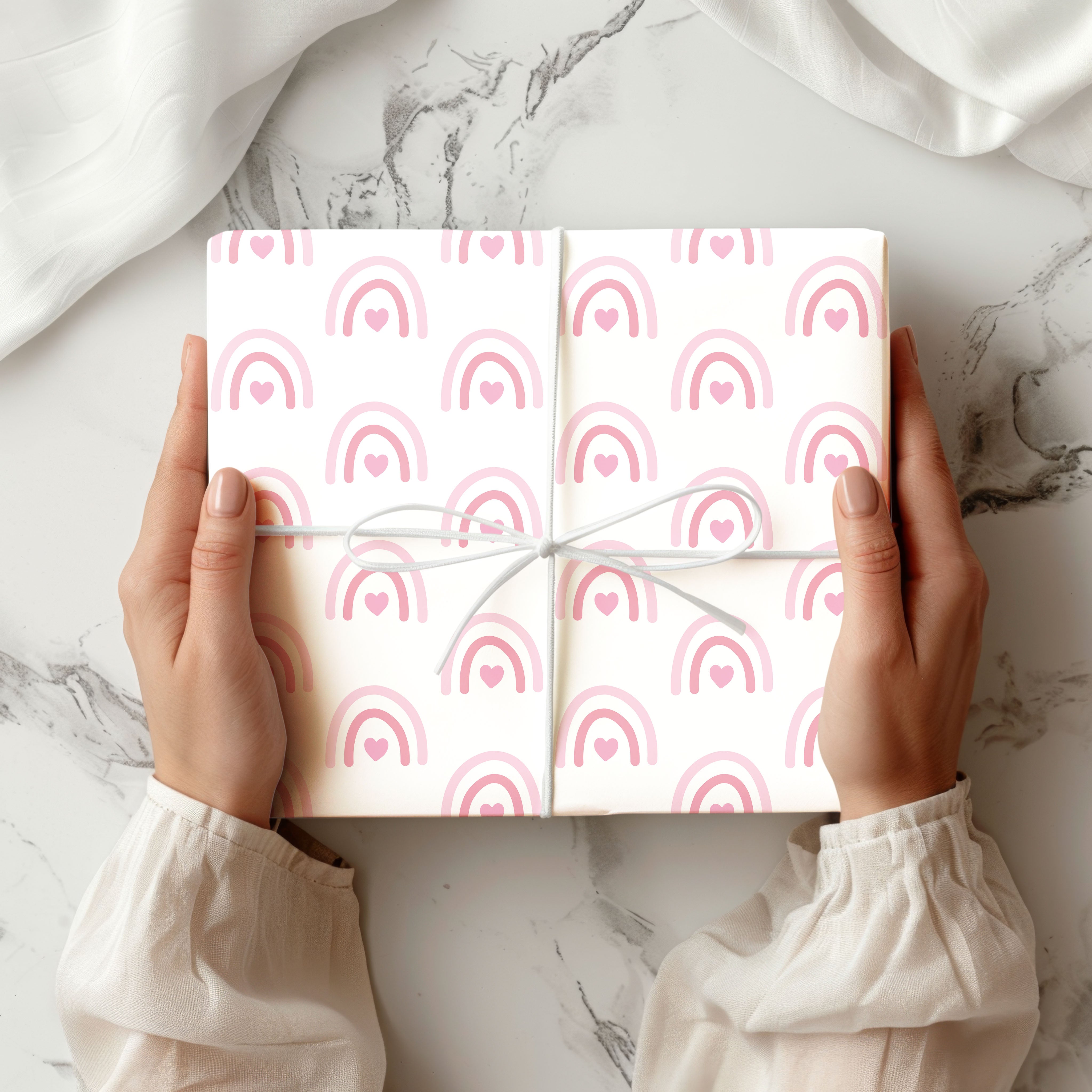 Pink Boho Rainbow & Heart Gift Wrapping Paper Sheets – Pack of 2 50x70cm