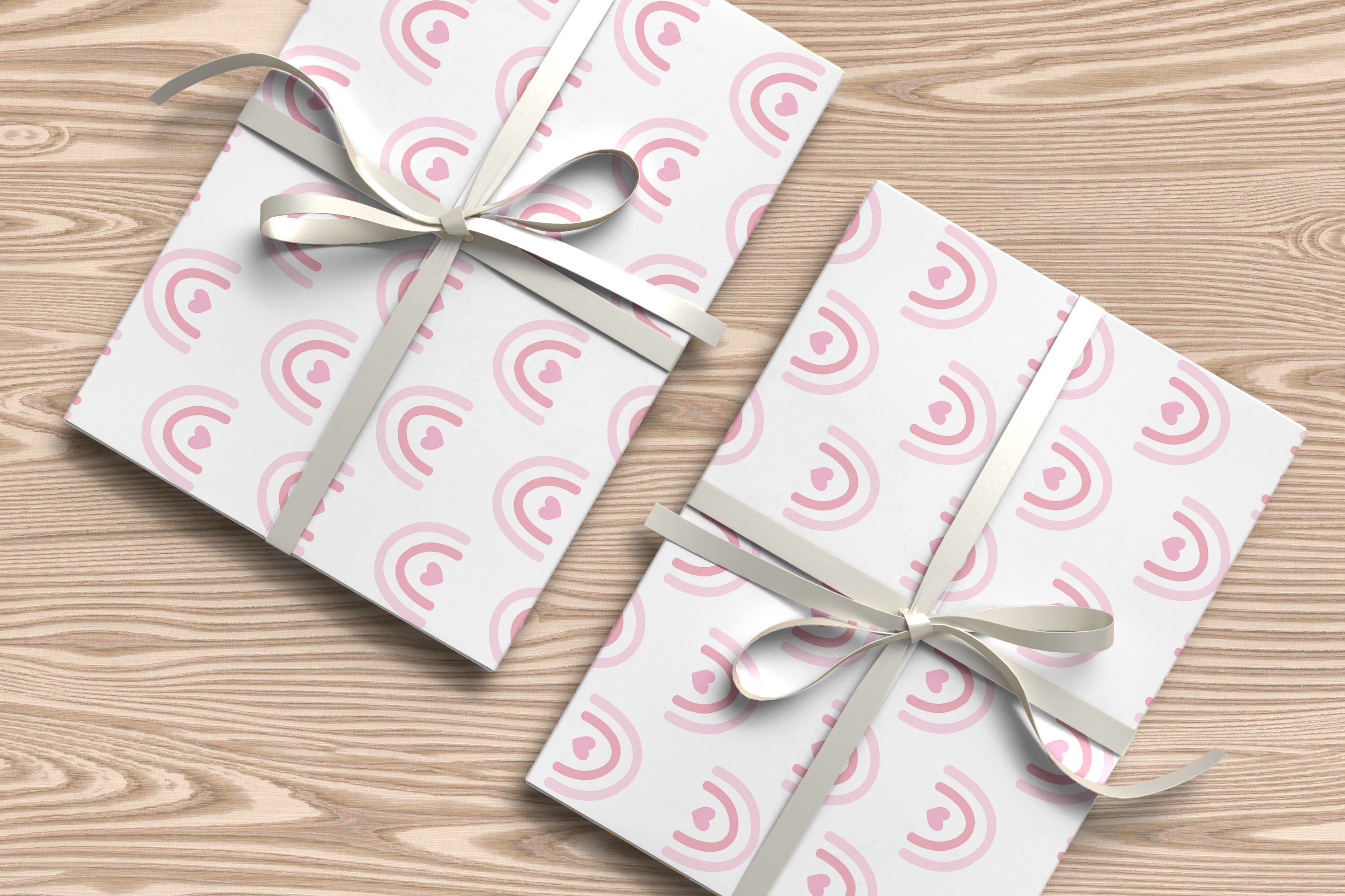 Pink Boho Rainbow & Heart Gift Wrapping Paper Sheets – Pack of 2 50x70cm