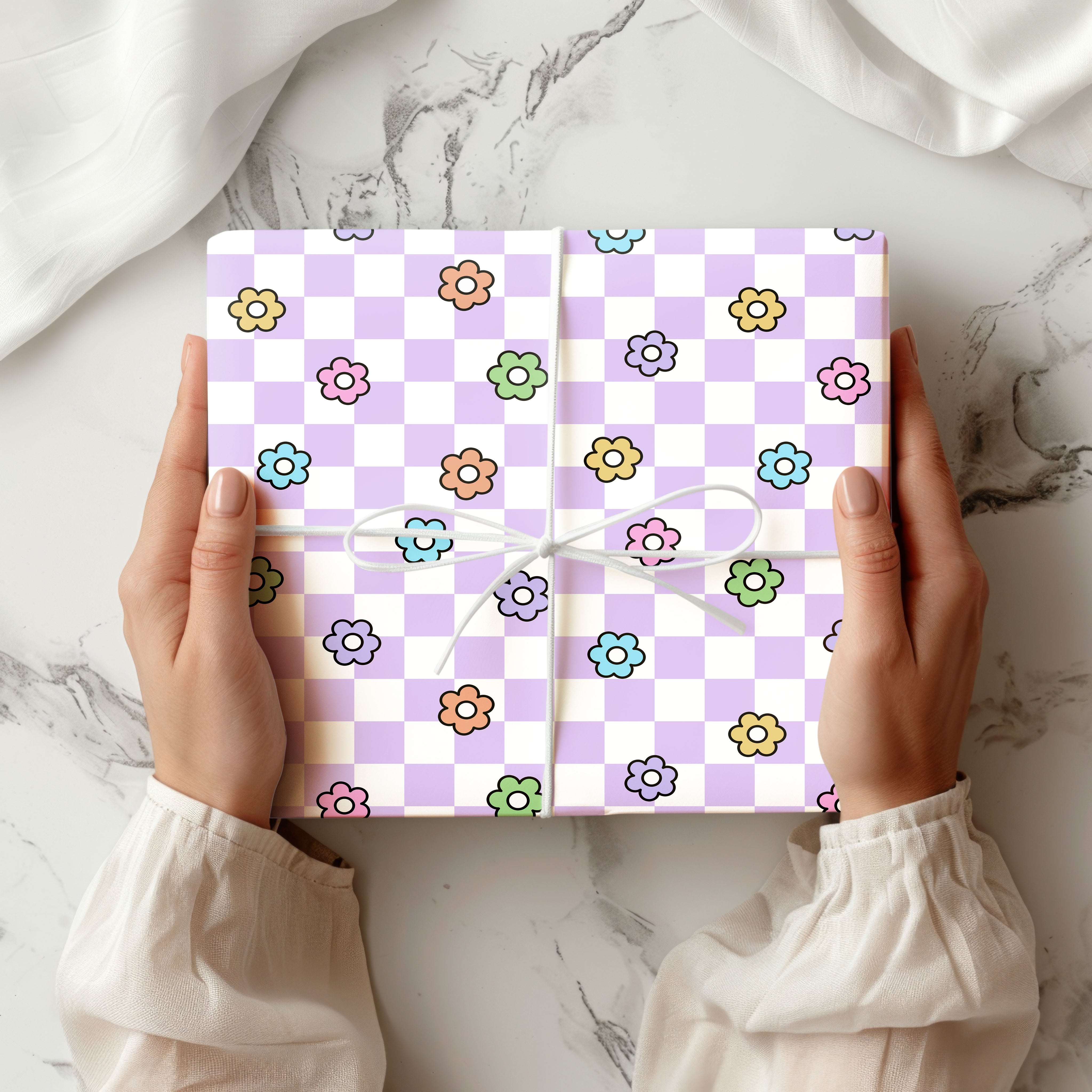 Checkerboard Floral Wrapping Paper Sheets – Pack of 2 50x70cm