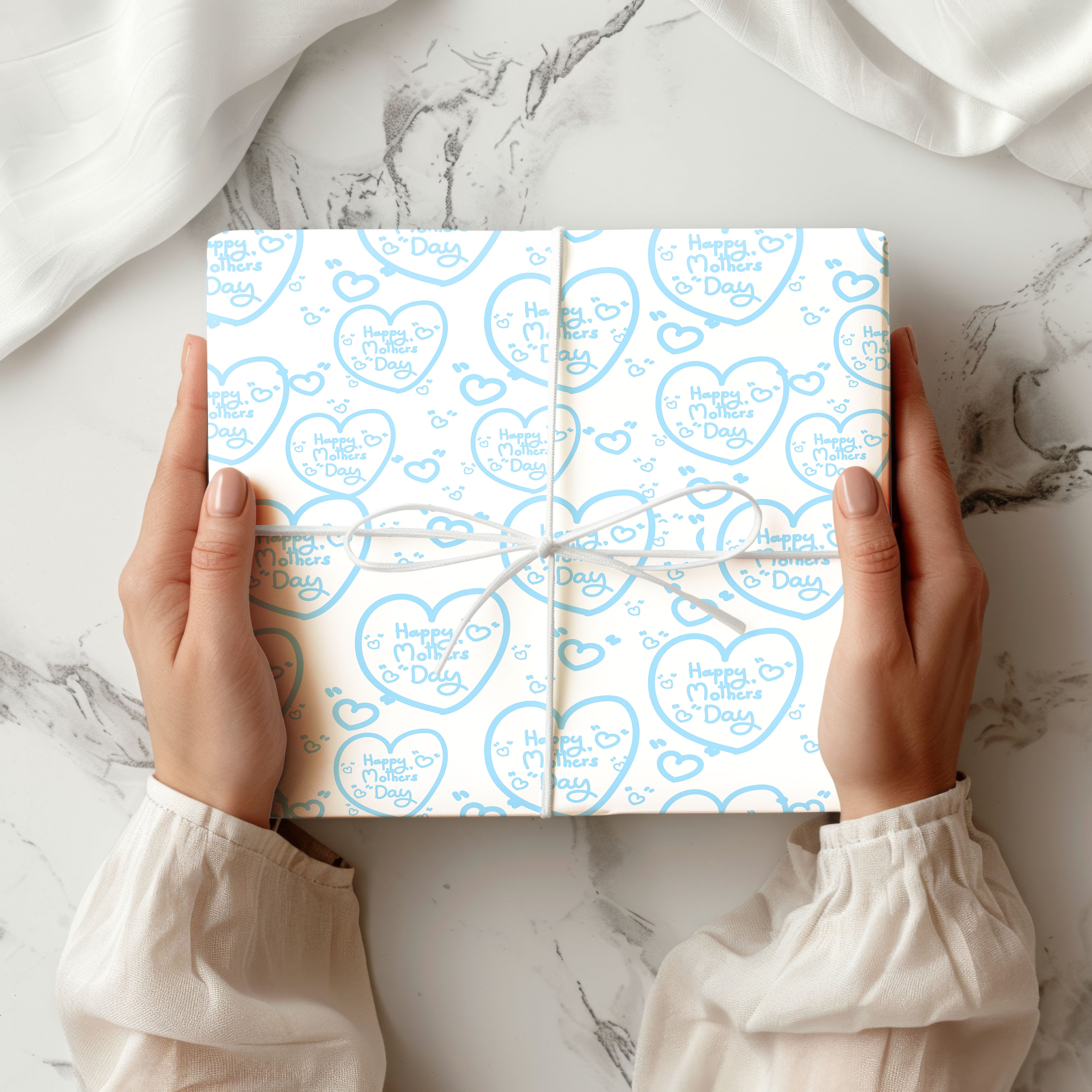 Light Blue Happy Mother's Day Heart Gift Wrapping Paper Sheets – Pack of 2 50x70cm