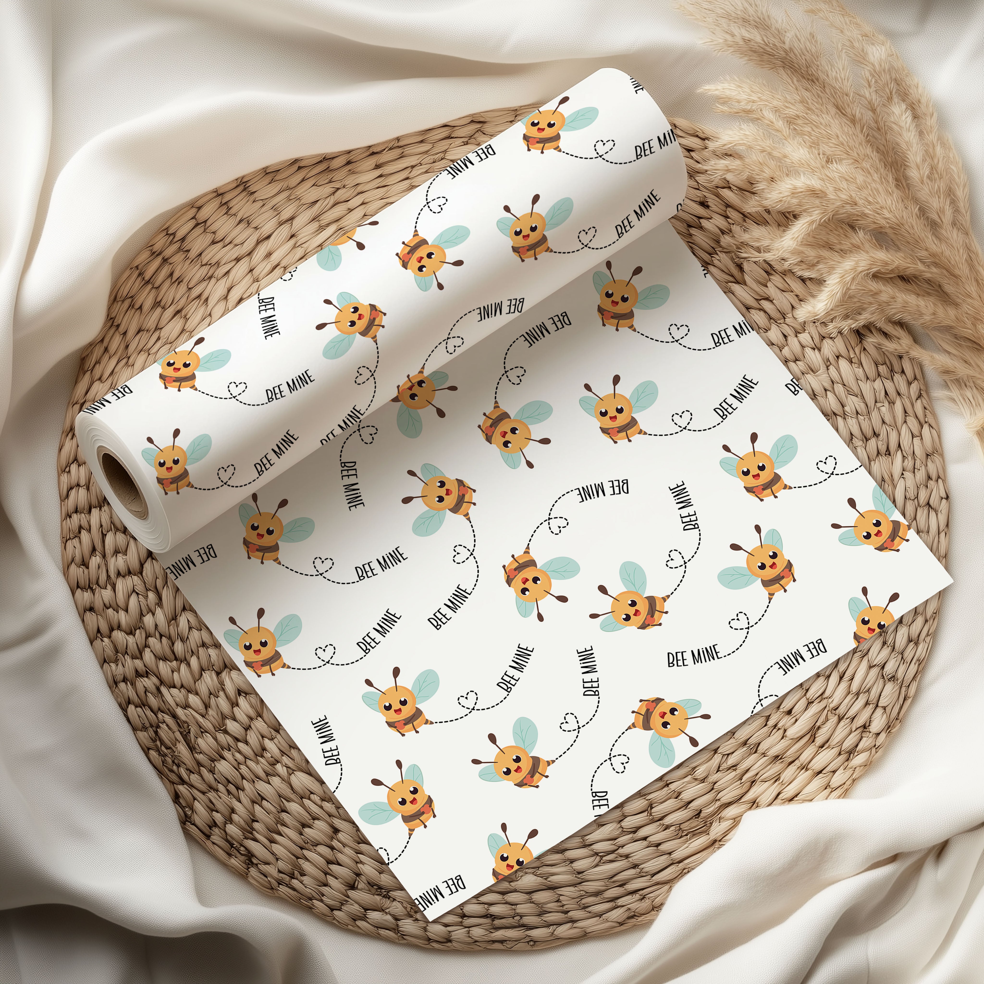 Bee Mine Pattern Wrapping Paper Custom Printed Gift Wrap