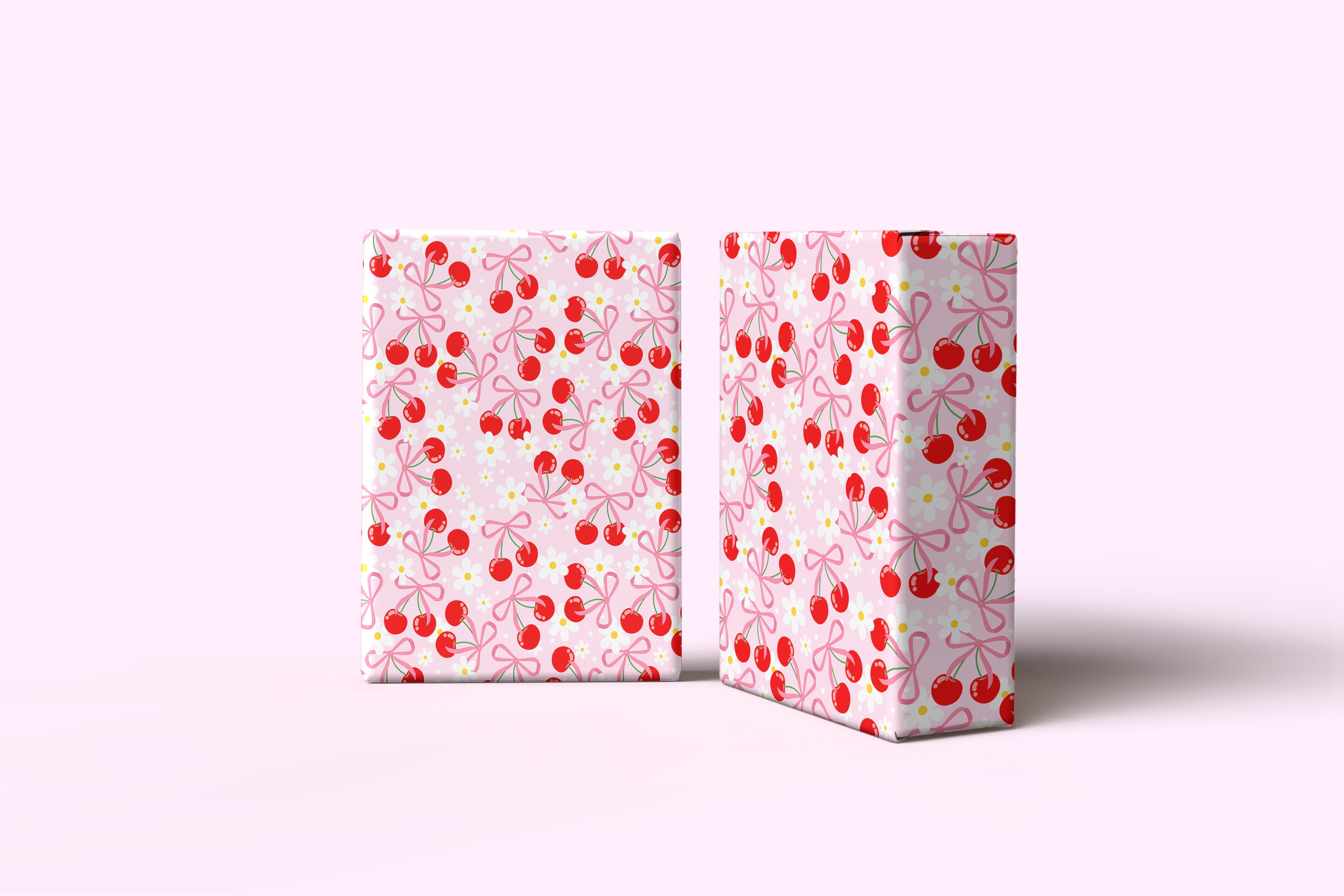Pink Cherry & Ribbon Bow Gift Wrapping Paper Sheets – Pack of 2 50x70cm