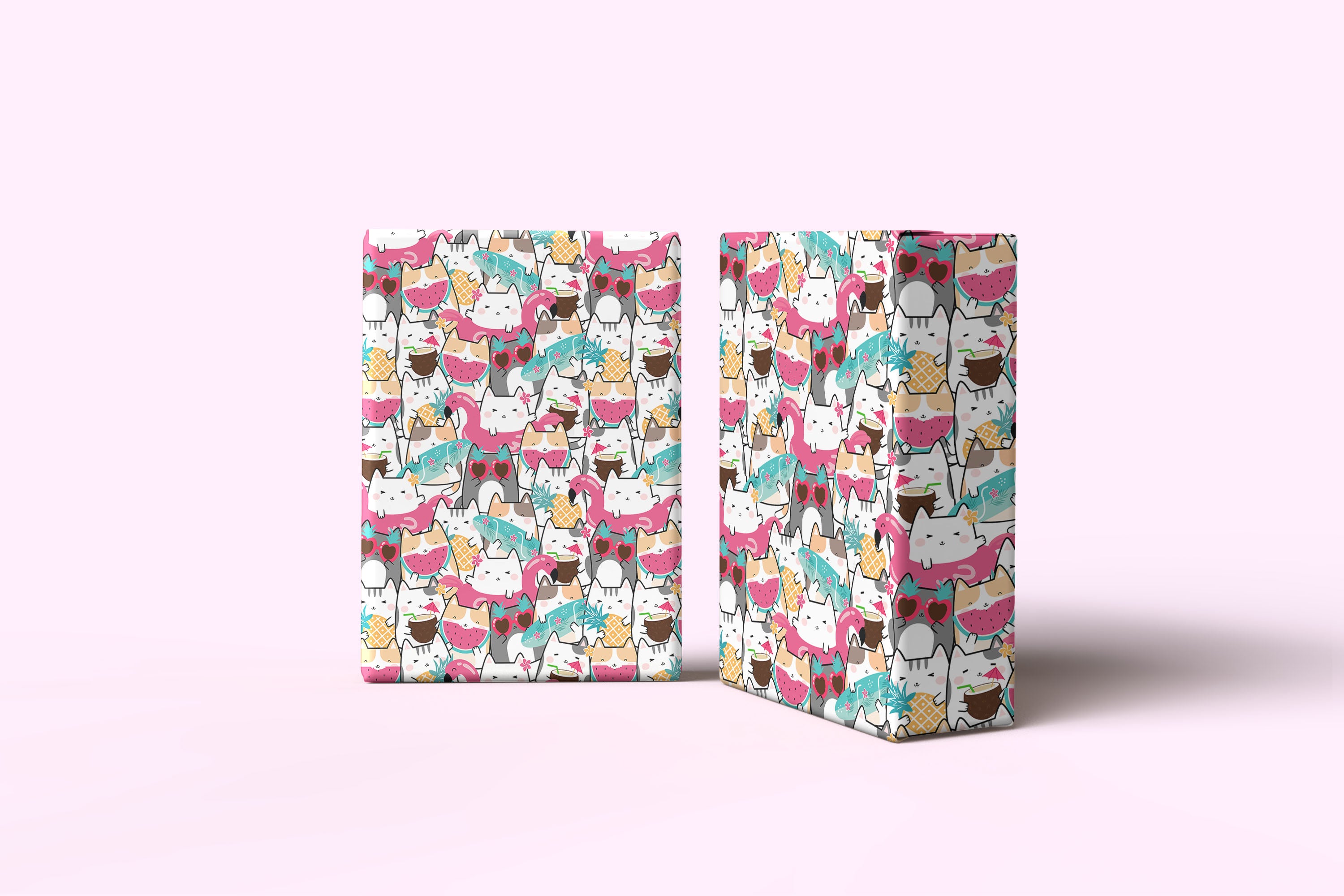 Summer Cats & Tropical Fruits Gift Wrapping Paper Sheets – Pack of 2 50x70cm