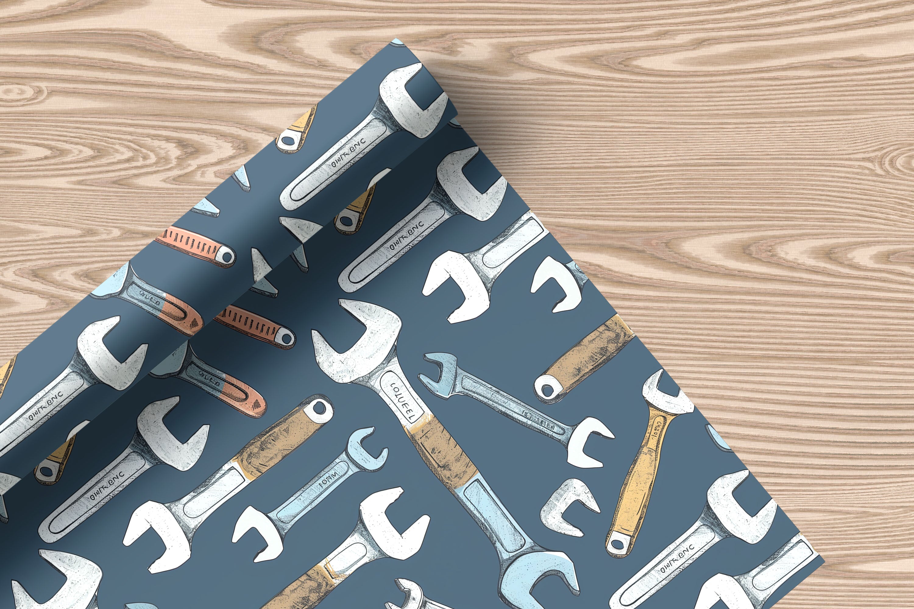 Spanner Tool Wrapping Paper – Illustrated Wrench Pattern Gift Wrap for Father’s Day or DIY Enthusiasts
