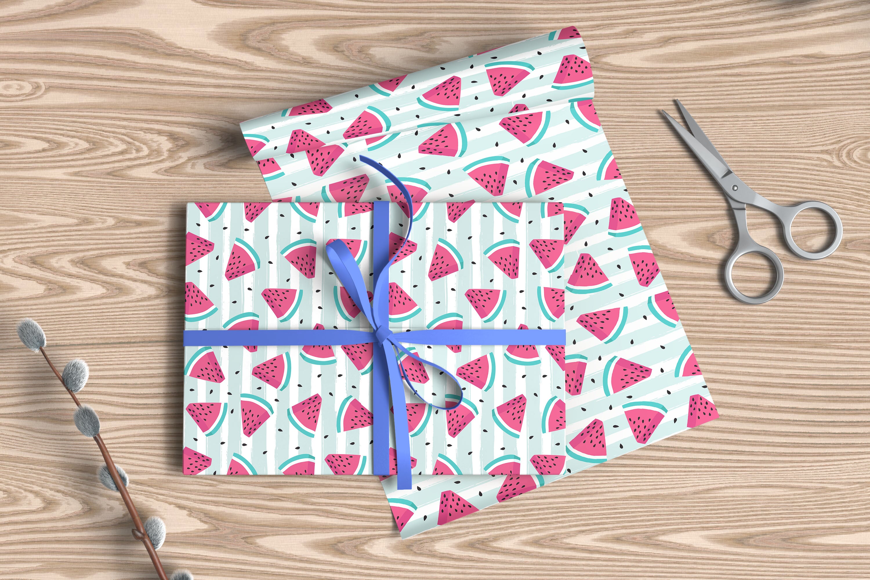 Watermelon Slices & Stripes Gift Wrapping Paper Sheets – Pack of 2 50x70cm