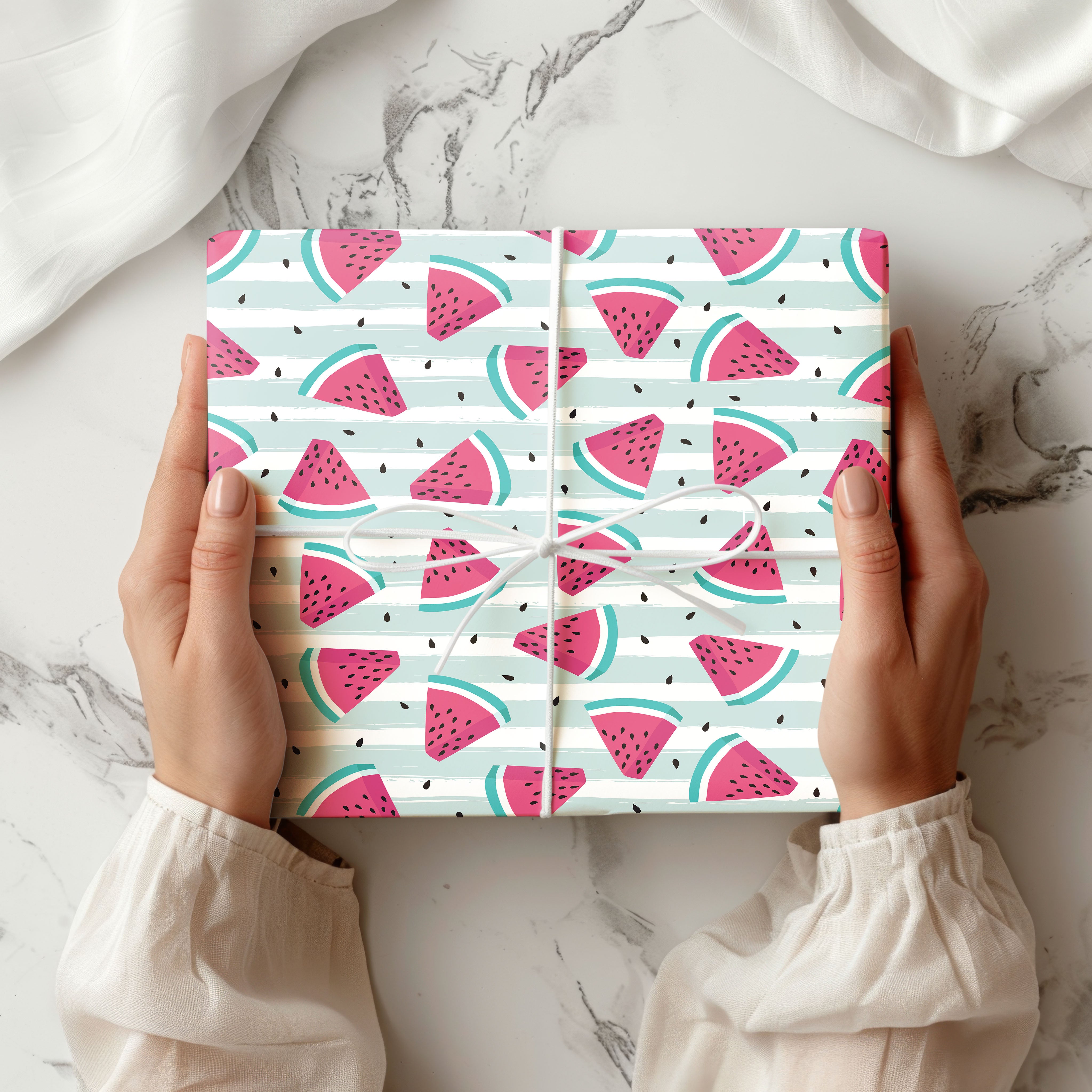 Watermelon Slices & Stripes Gift Wrapping Paper Sheets – Pack of 2 50x70cm